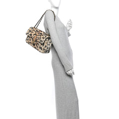 Tweed Mixed Fibers Leopard Print Small Souplissimo Maxi Flap Brown Black White