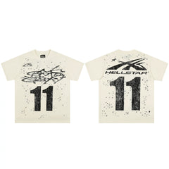 European and American style heavyweight HELLSTAR Hell Star short sleeved men's trendy brand digital graffiti Vintage women's loose T-shirt (16)