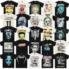 European and American style heavyweight HELLSTAR Hell Star short sleeved men's trendy brand digital graffiti Vintage women's loose T-shirt (7)
