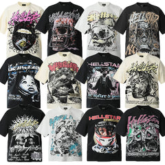 HELL Hell's Star Short Sleeve Trendy Brand American High Street Vintage Summer Couple Dress Men's and Women's Half Sleeve T-shirt (11)