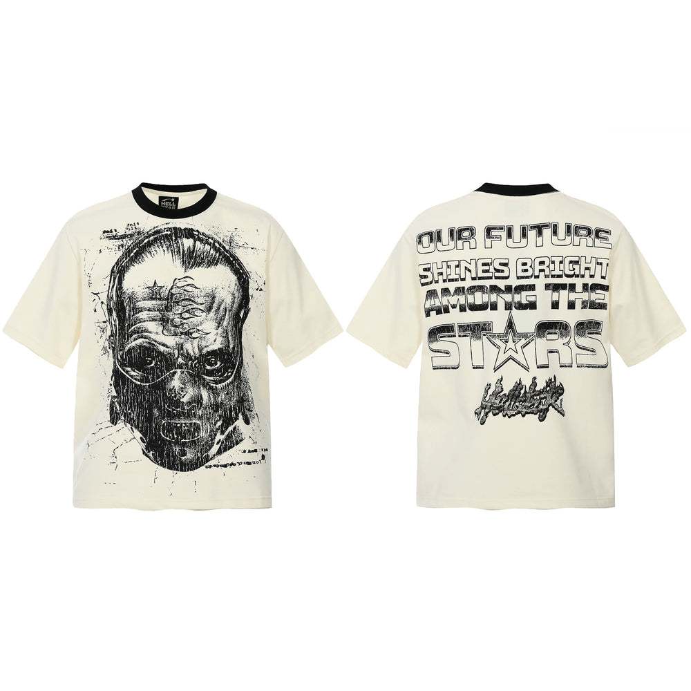 HELL Hell's Star Short Sleeve Trendy Brand American High Street Vintage Summer Couple Dress Men's and Women's Half Sleeve T-shirt (6)