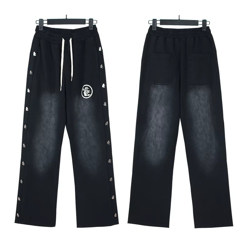 Small niche trumpet sweatshirt long pants set cotton autumn casual sweatshirt youth sports set wash water splicing trumpet pants (80)