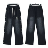 Small niche trumpet sweatshirt long pants set cotton autumn casual sweatshirt youth sports set wash water splicing trumpet pants (80)