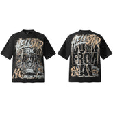 HELL Hell's Star Short Sleeve Trendy Brand American High Street Vintage Summer Couple Dress Men's and Women's Half Sleeve T-shirt (1)