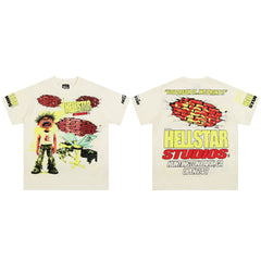 European and American style heavyweight HELLSTAR Hell Star short sleeved men's trendy brand digital graffiti Vintage women's loose T-shirt (17)