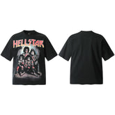 HELL Hell's Star Short Sleeve Trendy Brand American High Street Vintage Summer Couple Dress Men's and Women's Half Sleeve T-shirt (13)