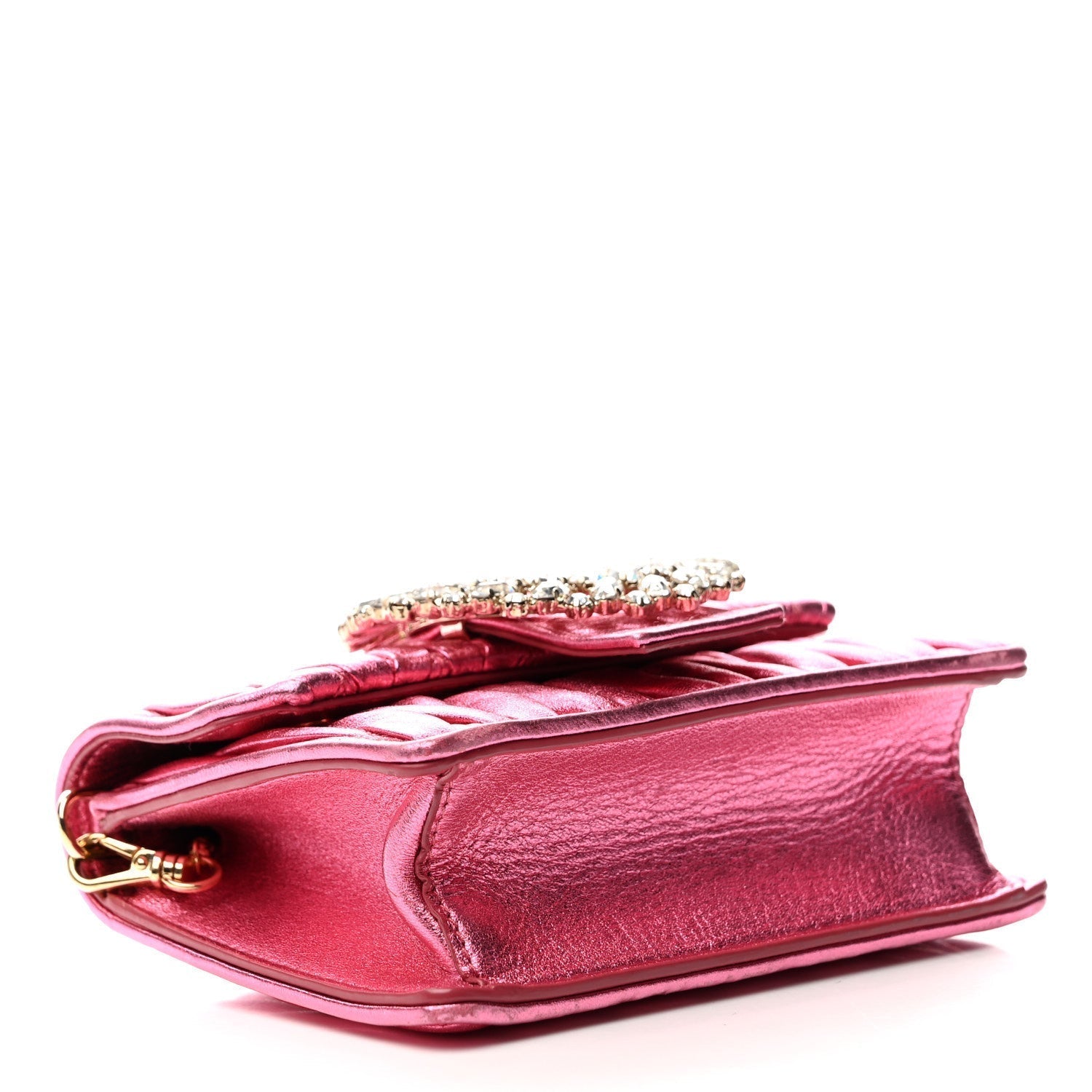 Metallic Nappa Matelasse Crystal Embellished Lady Crossbody Pink