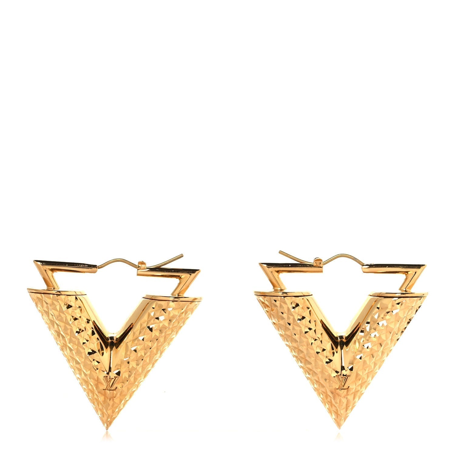 Brass Guilloche Essential V Earrings Gold