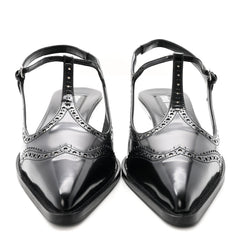 Calfskin Brogue Slingback Pumps 39 Black