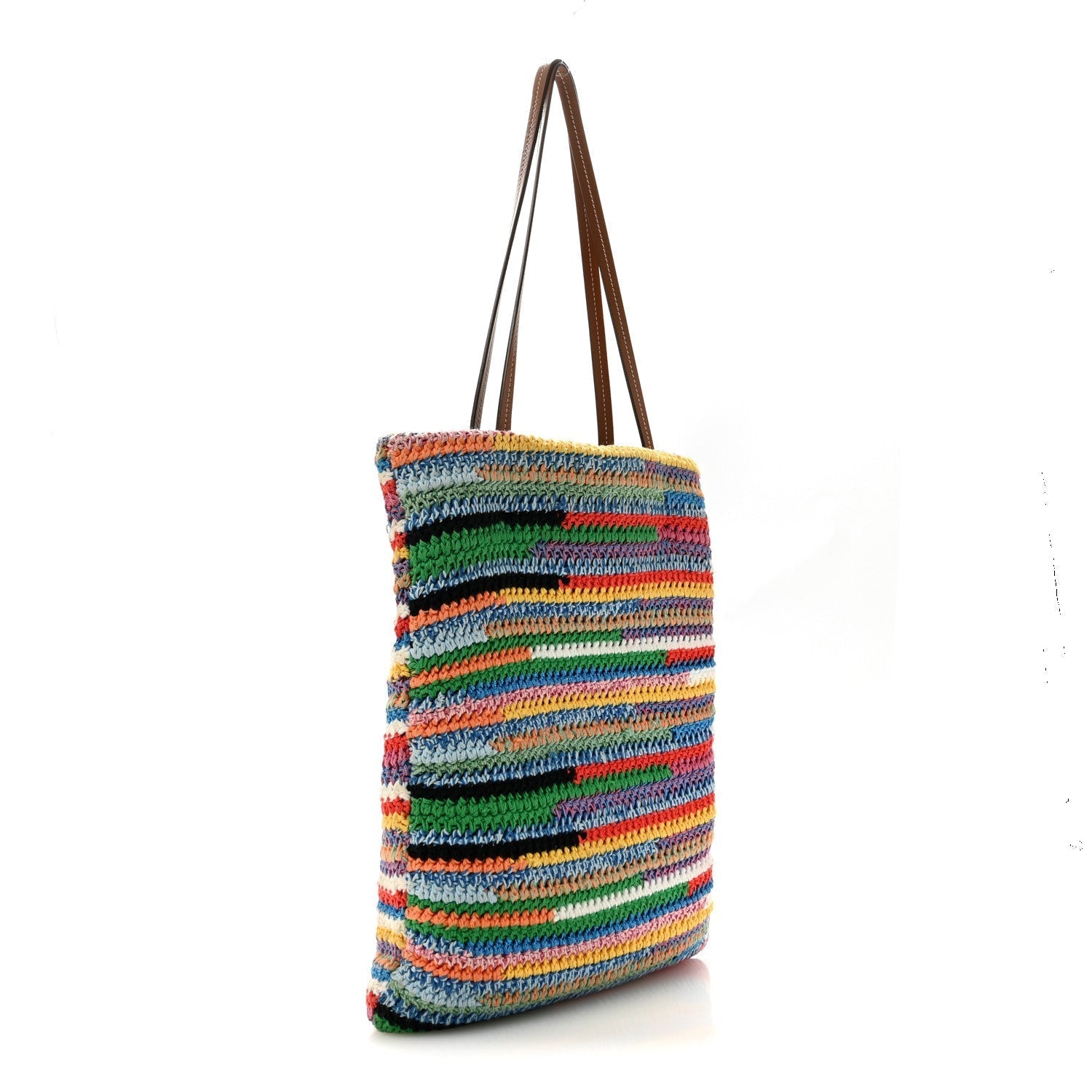 Cotton Crochet Stripe Vertical Tote Bag Multicolor