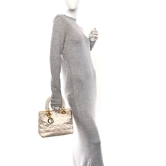 Metallic Nylon Cannage Medium Lady Dior White
