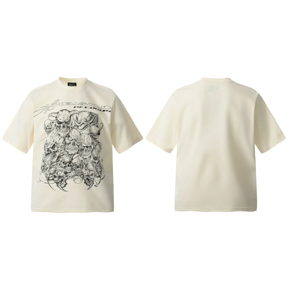 HELL Hell's Star Short Sleeve Trendy Brand American High Street Vintage Summer Couple Dress Men's and Women's Half Sleeve T-shirt (20)