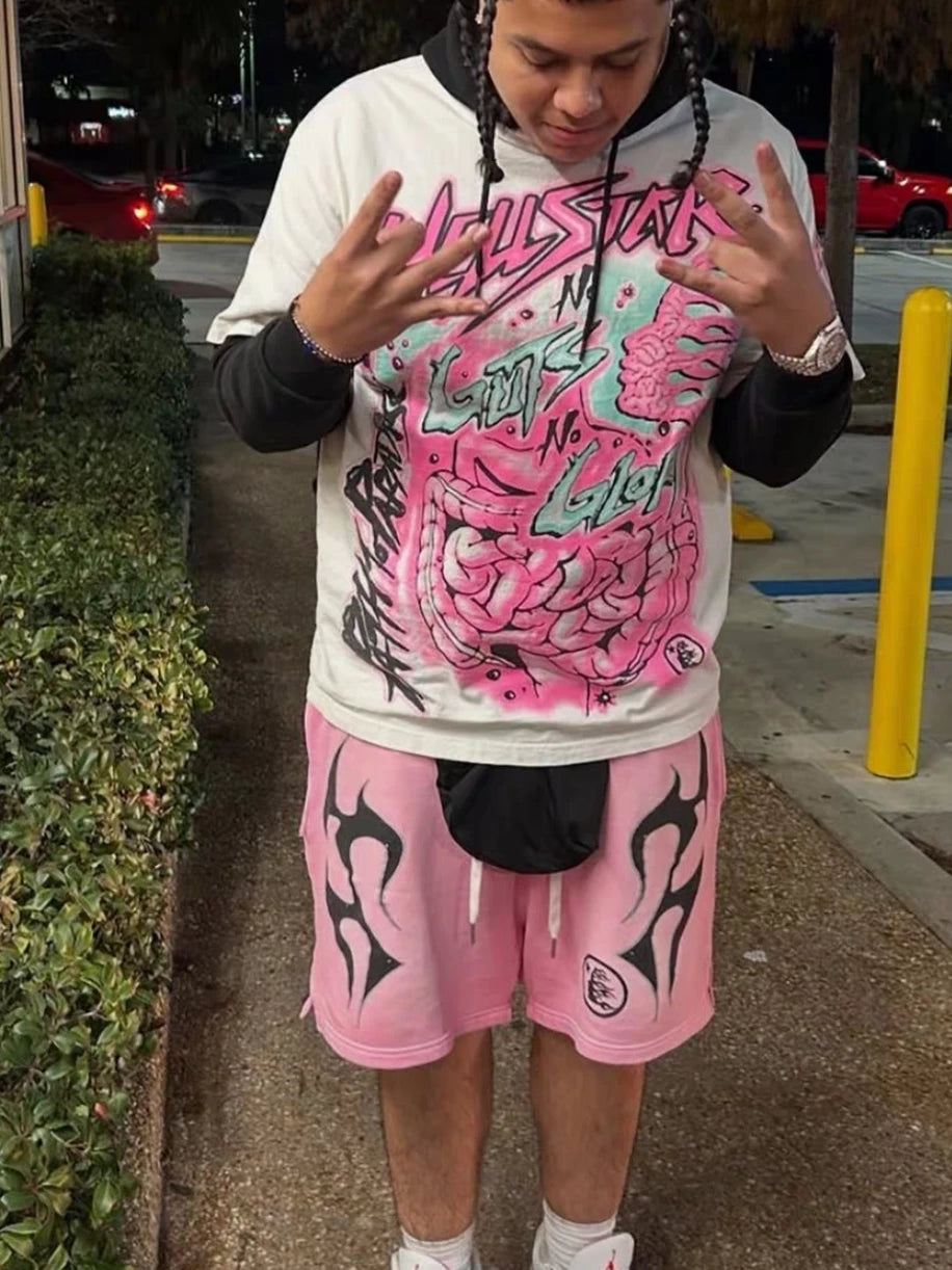 高版本HELLSTAR地狱之星美式水洗做旧VTG男女运动休闲五分短裤ins (14)