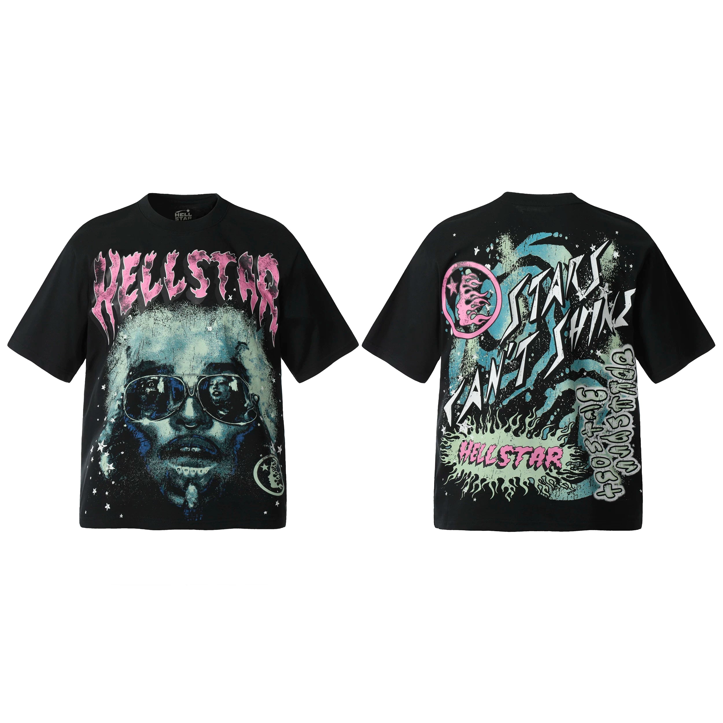 HELL Hell's Star Short Sleeve Trendy Brand American High Street Vintage Summer Couple Dress Men's and Women's Half Sleeve T-shirt (20)