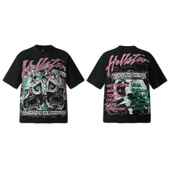 HELL Hell's Star Short Sleeve Trendy Brand American High Street Vintage Summer Couple Dress Men's and Women's Half Sleeve T-shirt (5)