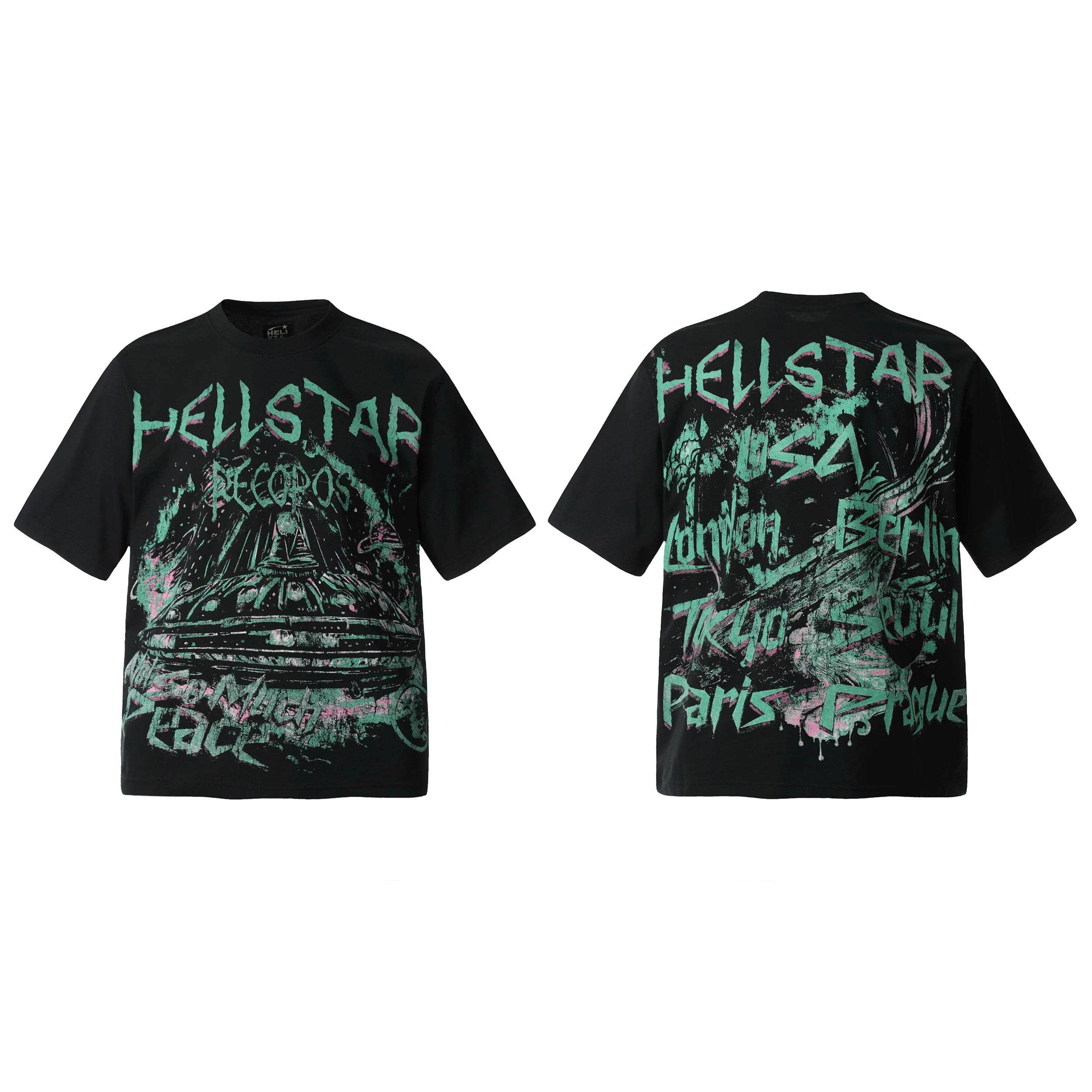 HELL Hell's Star Short Sleeve Trendy Brand American High Street Vintage Summer Couple Dress Men's and Women's Half Sleeve T-shirt (20)
