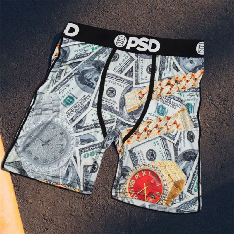 PSD American Trendy Brand Men's Quick Drying Explosive Knitted Comfortable Printed Extended Flat Angle Sports Underwear Quadrangle Pants (1)