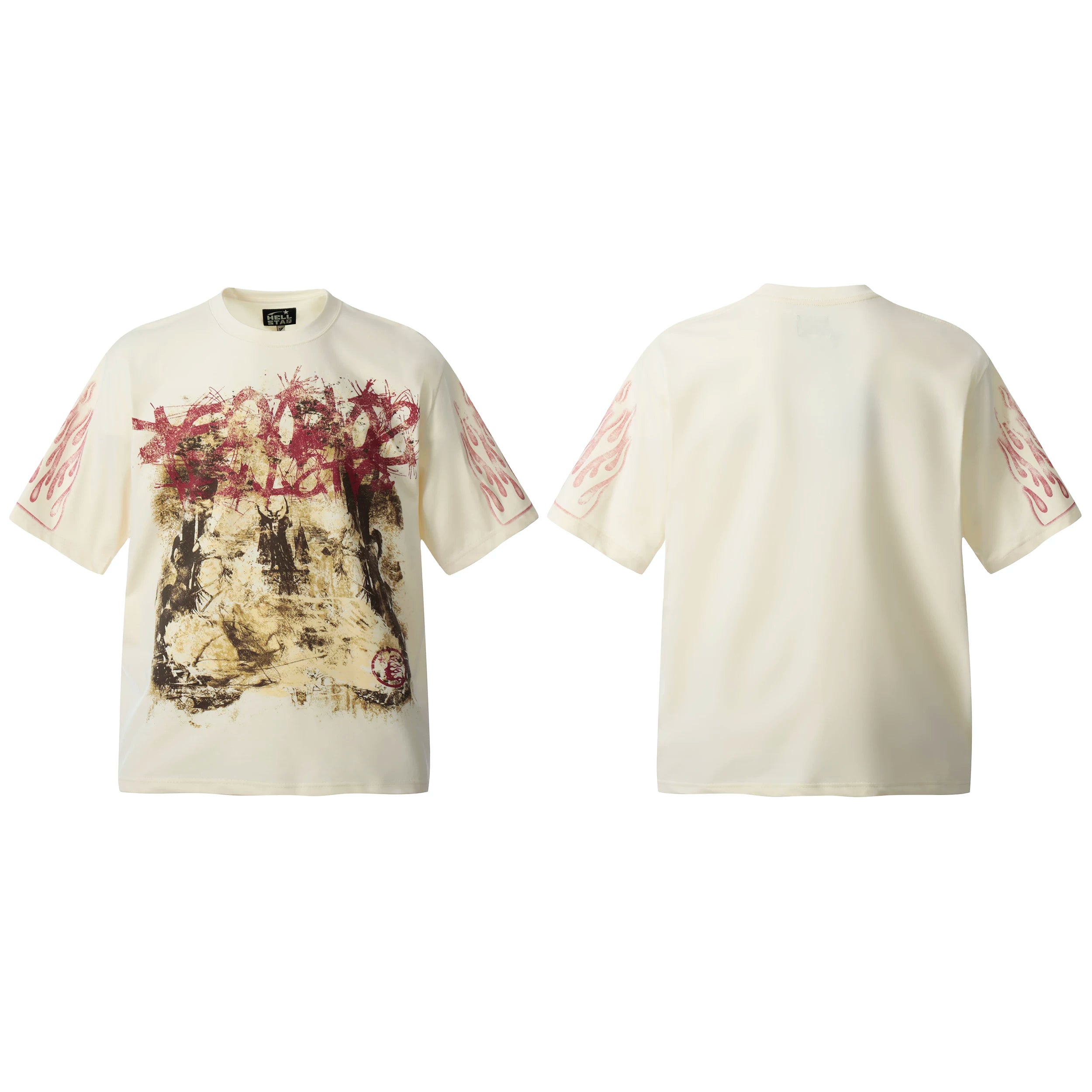 HELL Hell's Star Short Sleeve Trendy Brand American High Street Vintage Summer Couple Dress Men's and Women's Half Sleeve T-shirt (20)