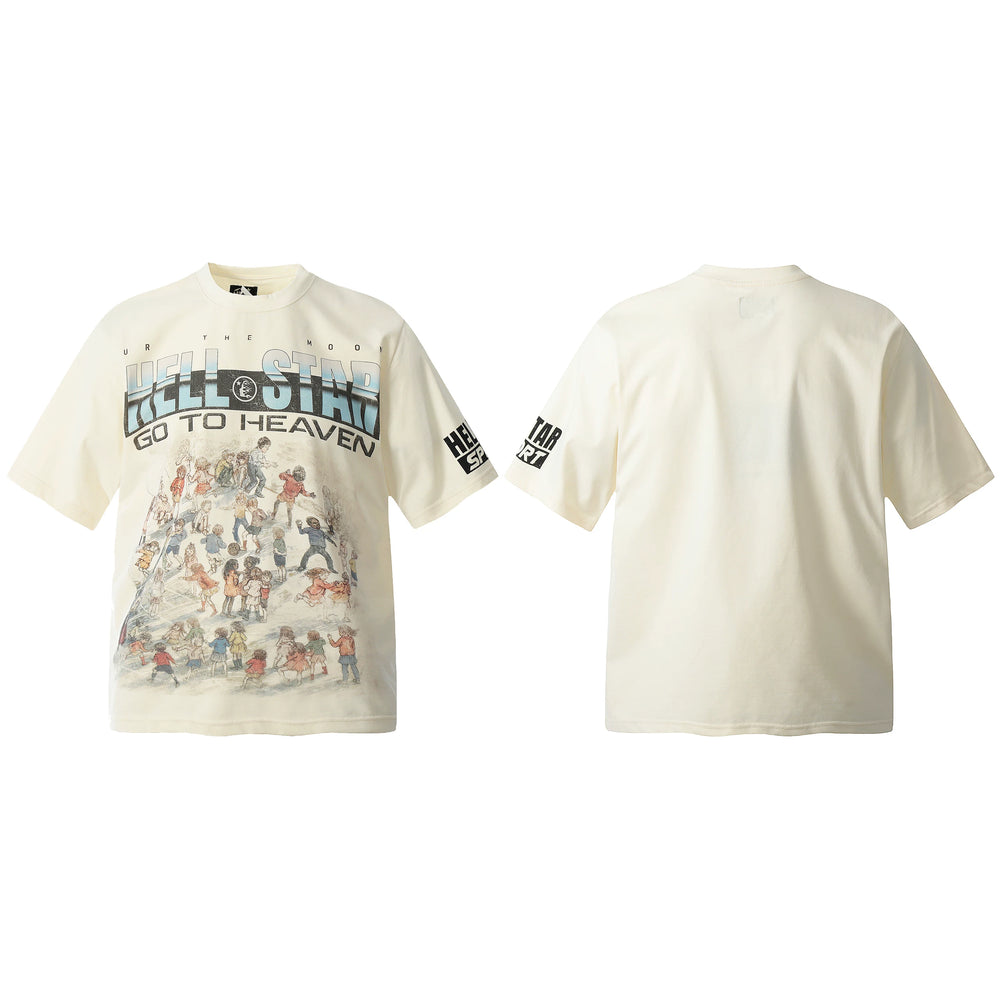 HELL Hell's Star Short Sleeve Trendy Brand American High Street Vintage Summer Couple Dress Men's and Women's Half Sleeve T-shirt (20)