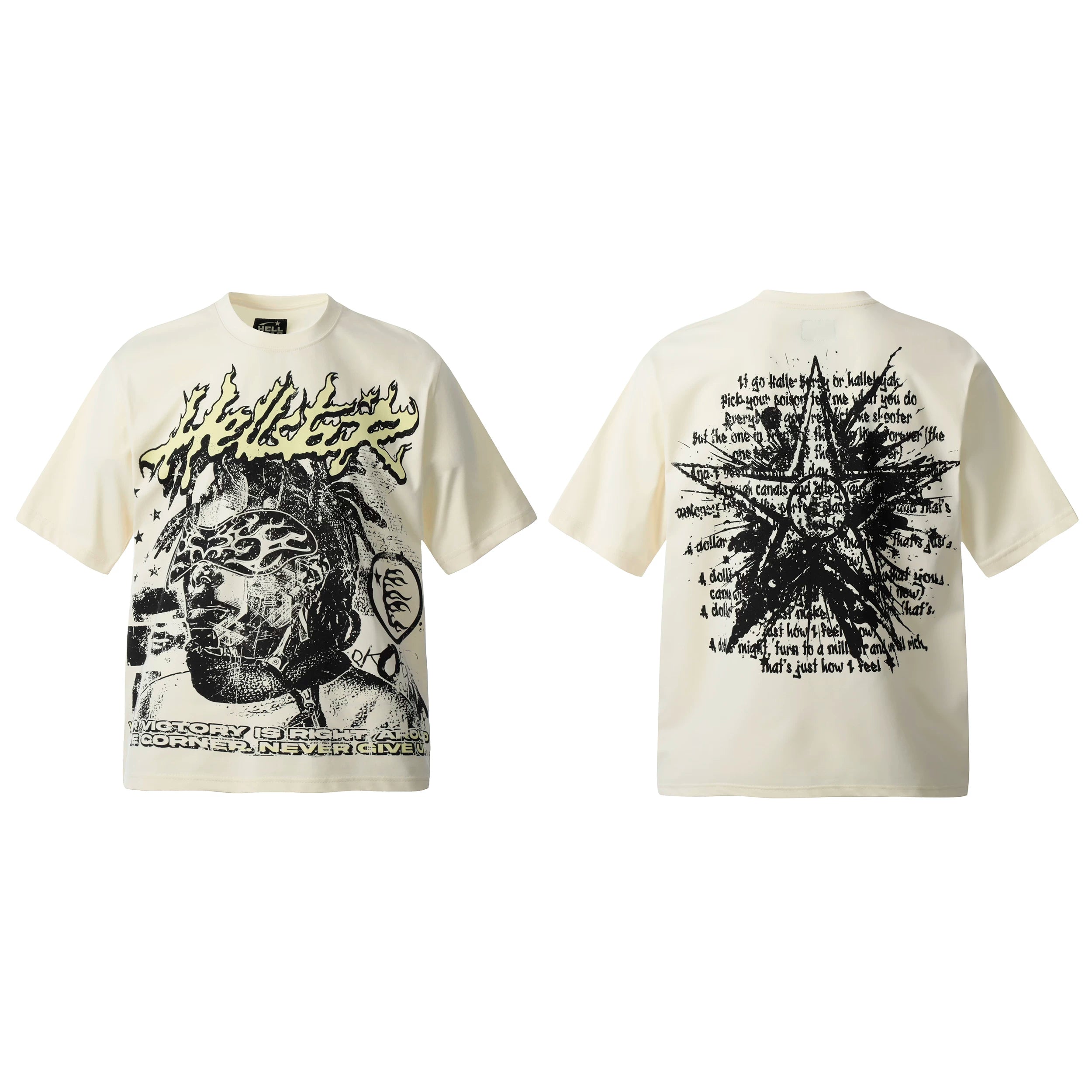 HELL Hell's Star Short Sleeve Trendy Brand American High Street Vintage Summer Couple Dress Men's and Women's Half Sleeve T-shirt (20)