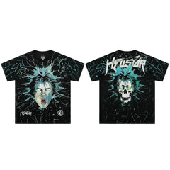 European and American style heavyweight HELLSTAR Hell Star short sleeved men's trendy brand digital graffiti Vintage women's loose T-shirt (12)