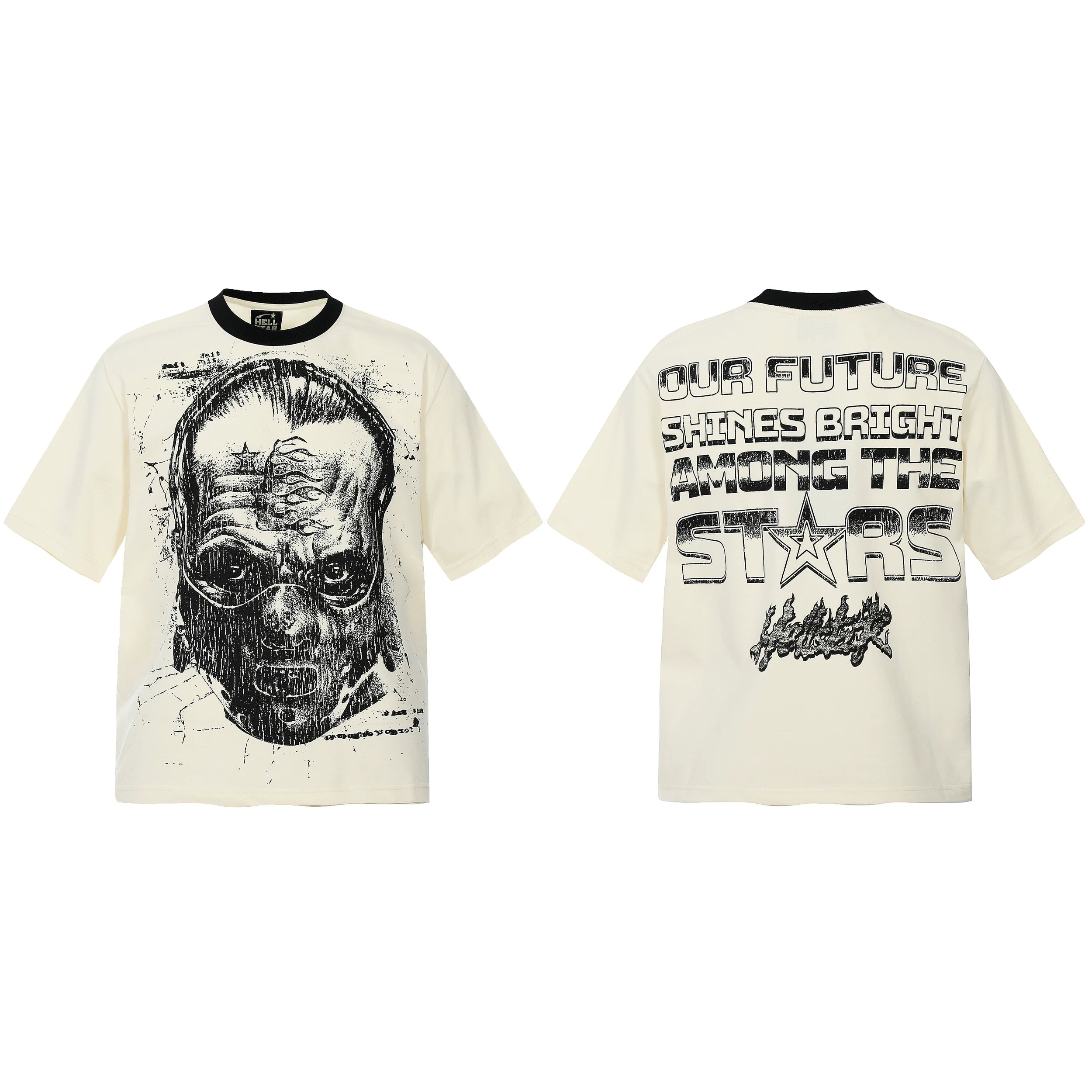 HELL Hell's Star Short Sleeve Trendy Brand American High Street Vintage Summer Couple Dress Men's and Women's Half Sleeve T-shirt (20)