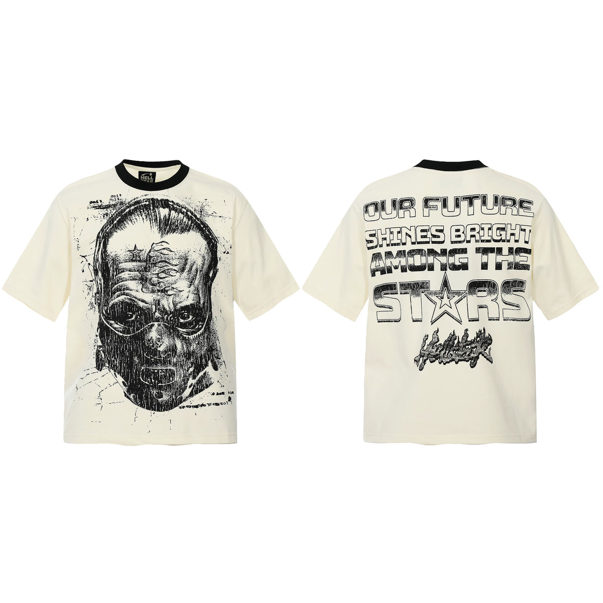 HELL Hell's Star Short Sleeve Trendy Brand American High Street Vintage Summer Couple Dress Men's and Women's Half Sleeve T-shirt (6)