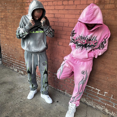 Small niche trumpet sweatshirt long pants set cotton autumn casual sweatshirt youth sports set wash water splicing trumpet pants (64)