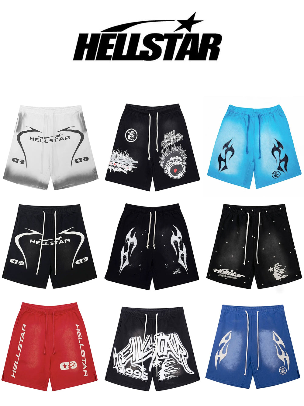 高版本HELLSTAR地狱之星美式水洗做旧VTG男女运动休闲五分短裤ins (31)