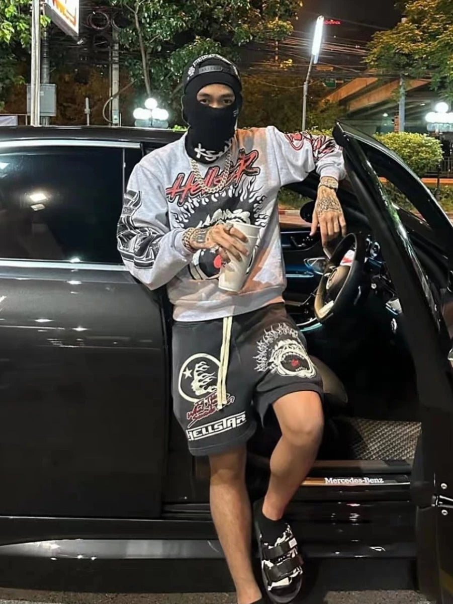 高版本HELLSTAR地狱之星美式水洗做旧VTG男女运动休闲五分短裤ins (14)