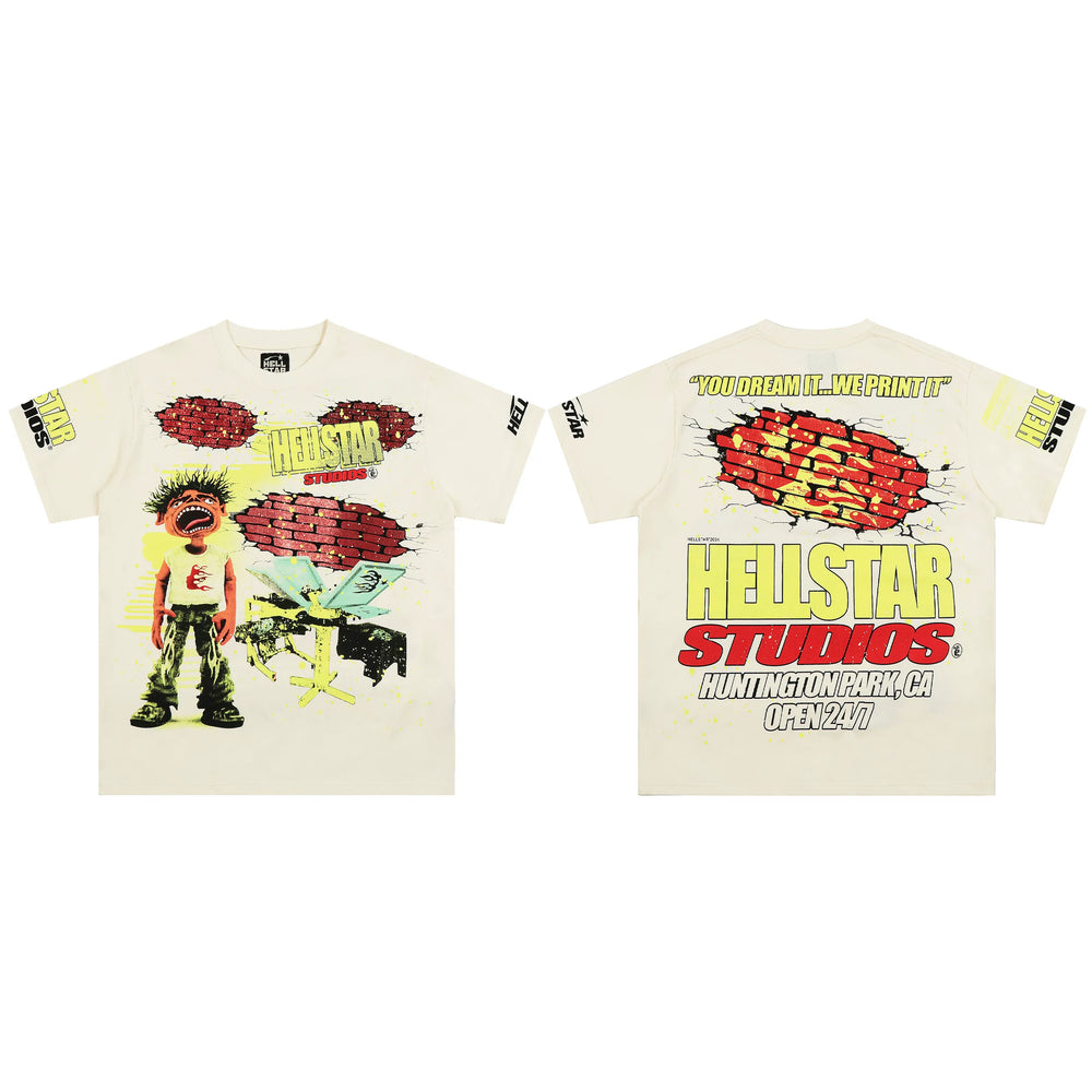 European and American style heavyweight HELLSTAR Hell Star short sleeved men's trendy brand digital graffiti Vintage women's loose T-shirt (17)