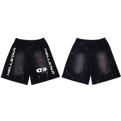 高版本HELLSTAR地狱之星美式水洗做旧VTG男女运动休闲五分短裤ins (4)