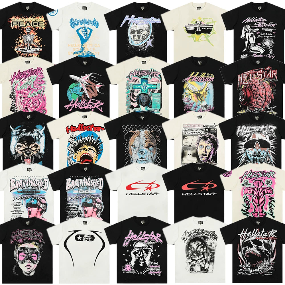 High weight HELLSTAR Hellstar American style trendy short sleeved graffiti vintage niche men's and women's t-shirts (2)
