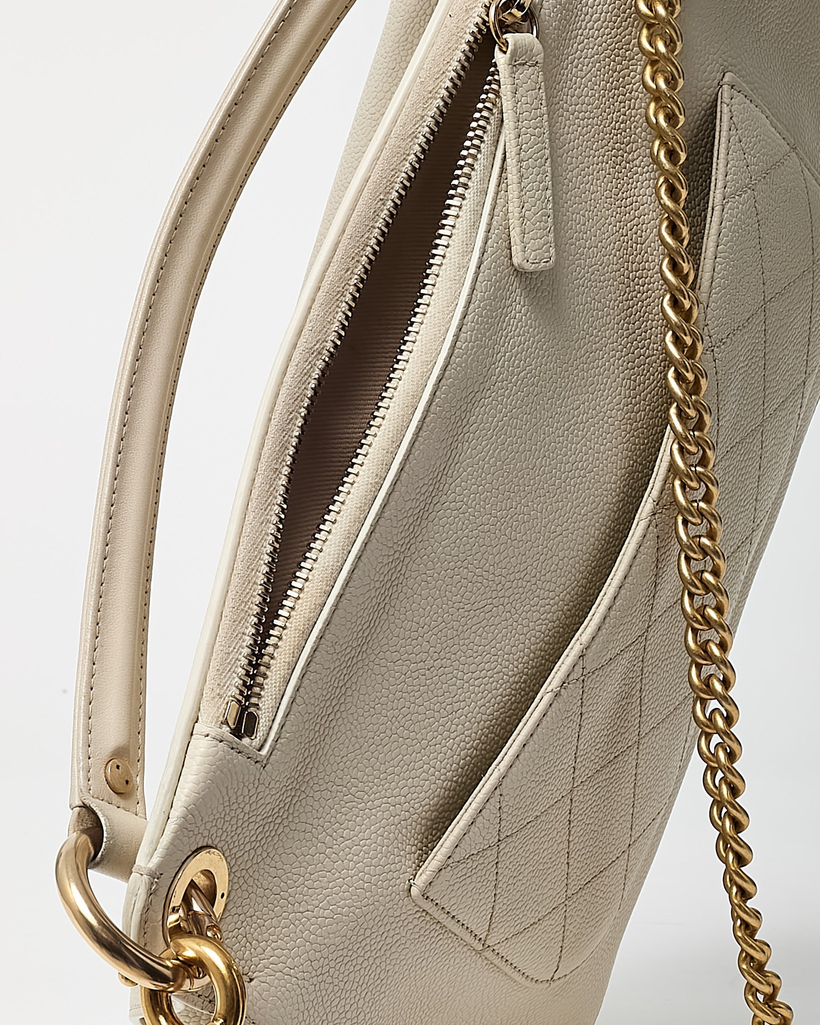 Chanel White Caviar Leather Large Top Handle Flap Bag with Removable Strap