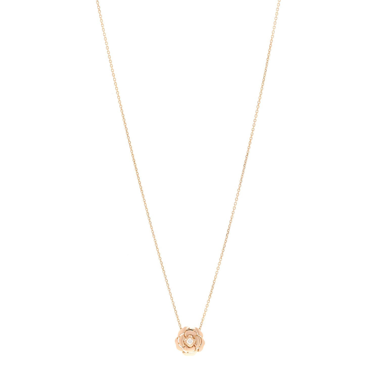18K Rose Gold Diamond Extrait de Camélia Pendant Necklace