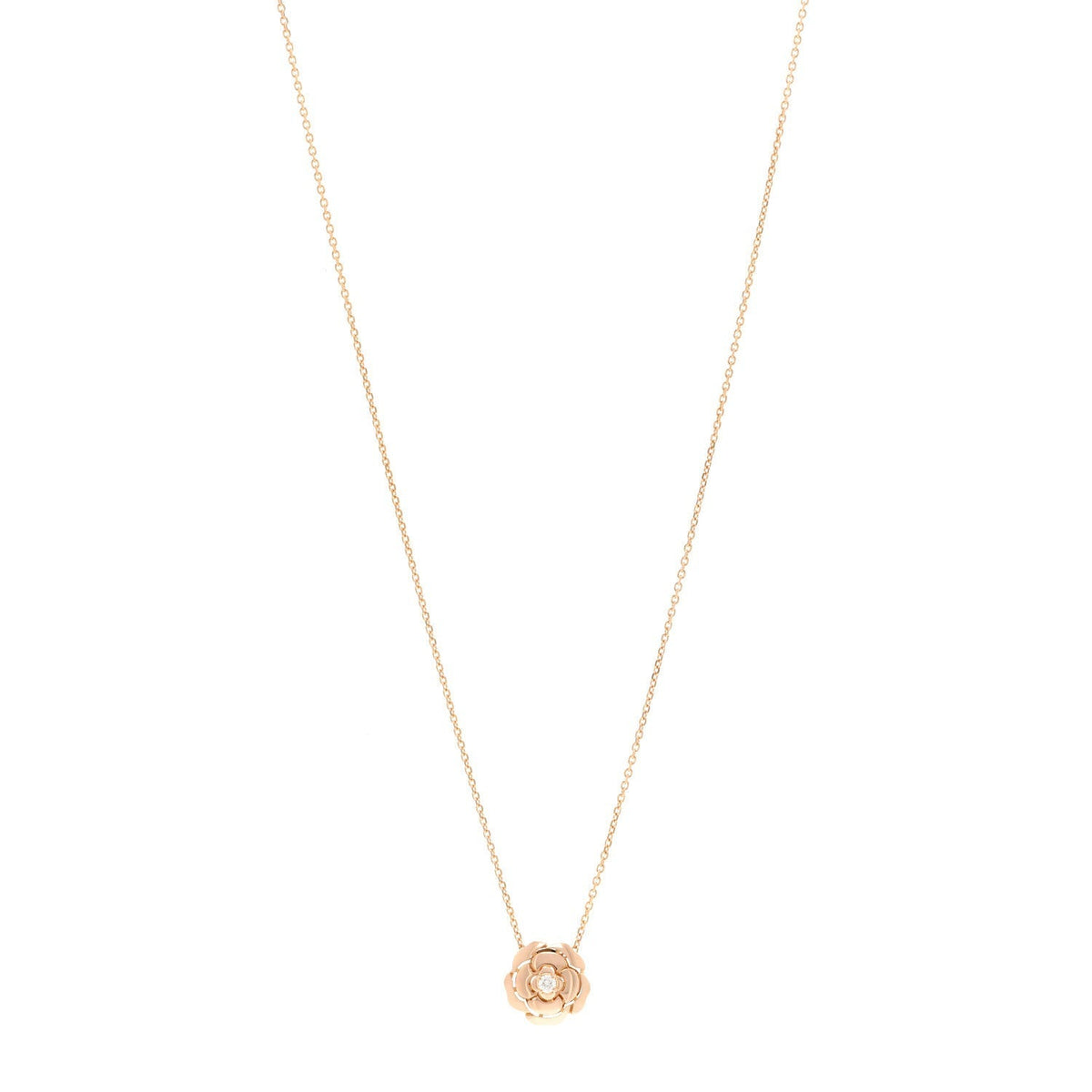 18K Rose Gold Diamond Extrait de Camélia Pendant Necklace