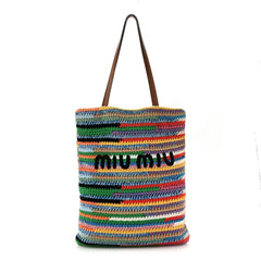 Cotton Crochet Stripe Vertical Tote Bag Multicolor